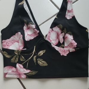 Dynamite Black Floral Camisole with Pink Roses